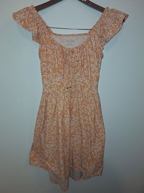 NOBO Orange Floral Mini Dress with Ruffle Sleeves